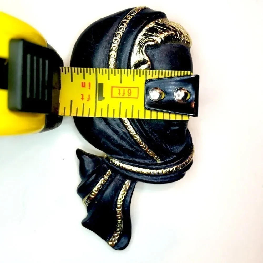 Vintage Black on Gold Women in a Headscarf Brooch